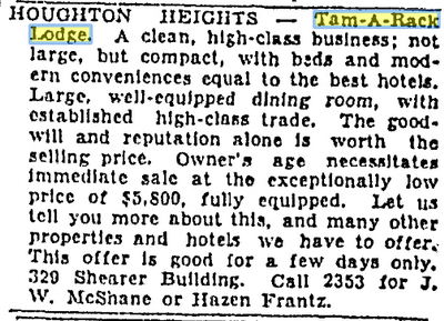 Tam-A-Rac Lodge (Tam-A-Rac Lounge, Tam-A-Rack) - Apr 05 1938 Ad